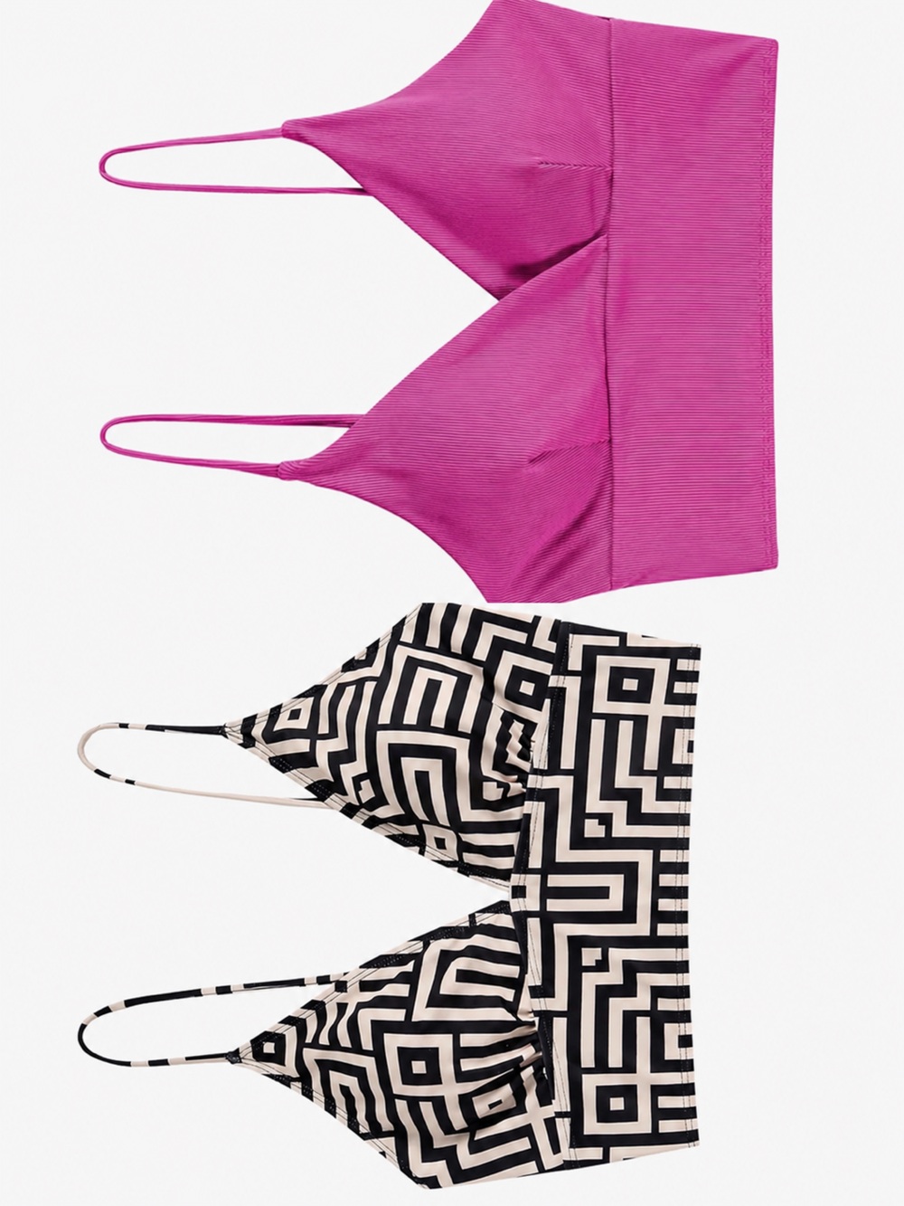 Two-Piece Women’s Bikini Top Set — Fuchsia & Black/tan Geometric